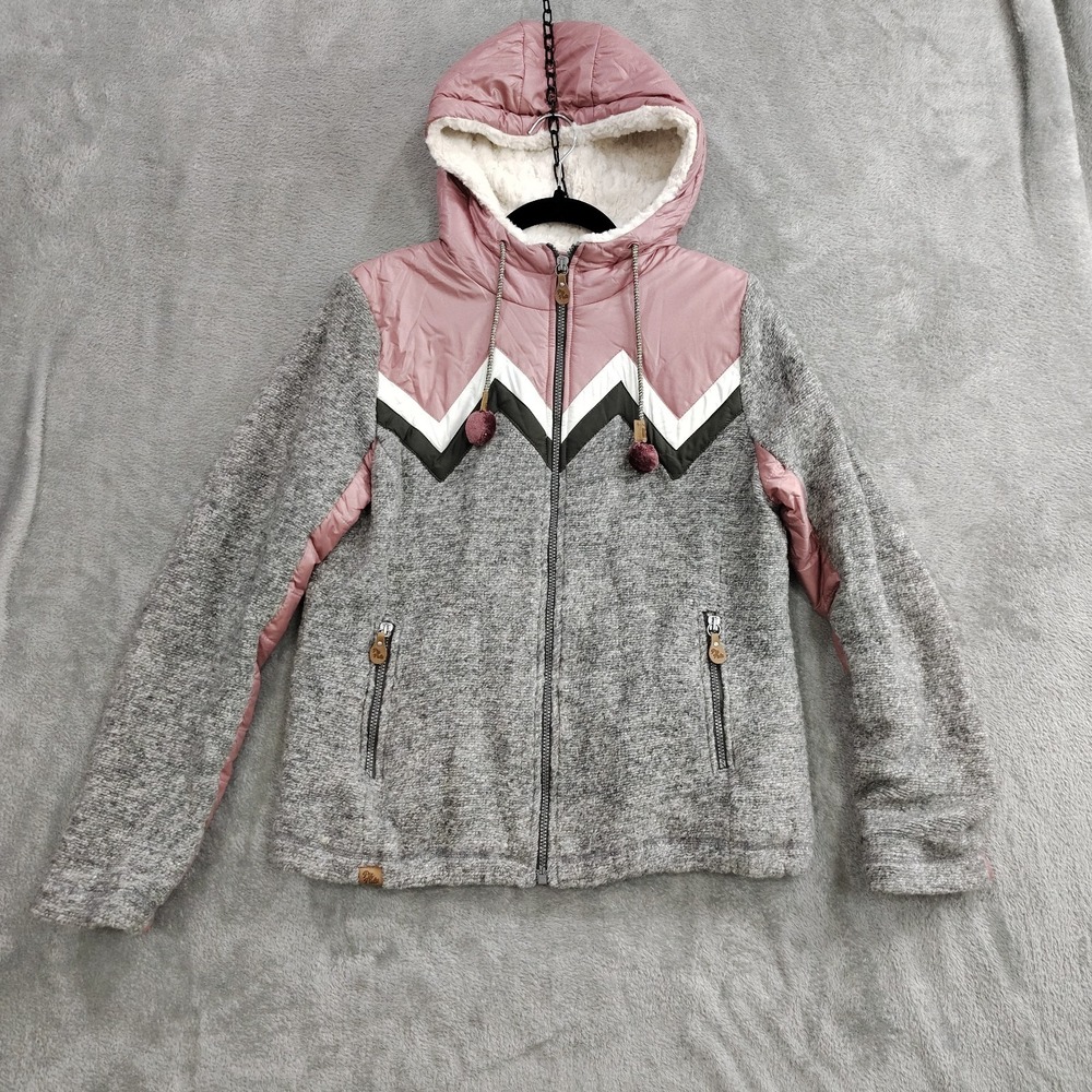 Women's 40 Large Piz Palu Wool Blend Jacket Full Zip Sherpa Lined Hood Chevron